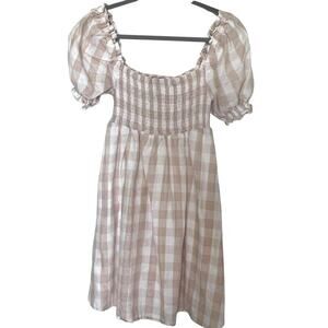 House of Harlow Revolve Women's Gingham Linen Cottagecore Nap Dress Cream Medium